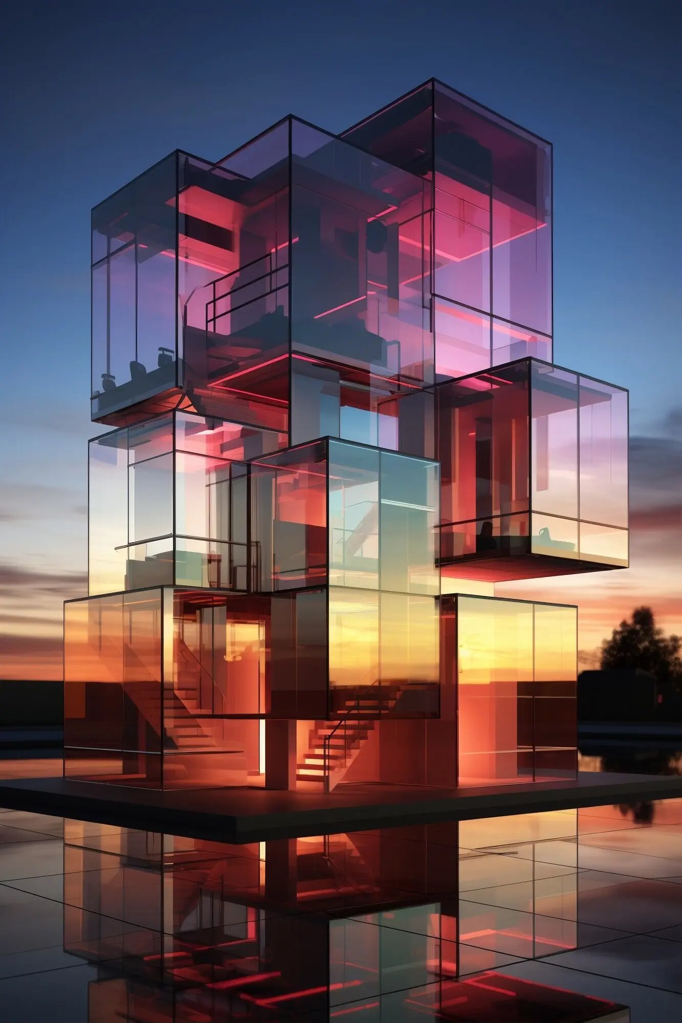 Dreidimensionales Rendering eines abstrakten Gebäudes