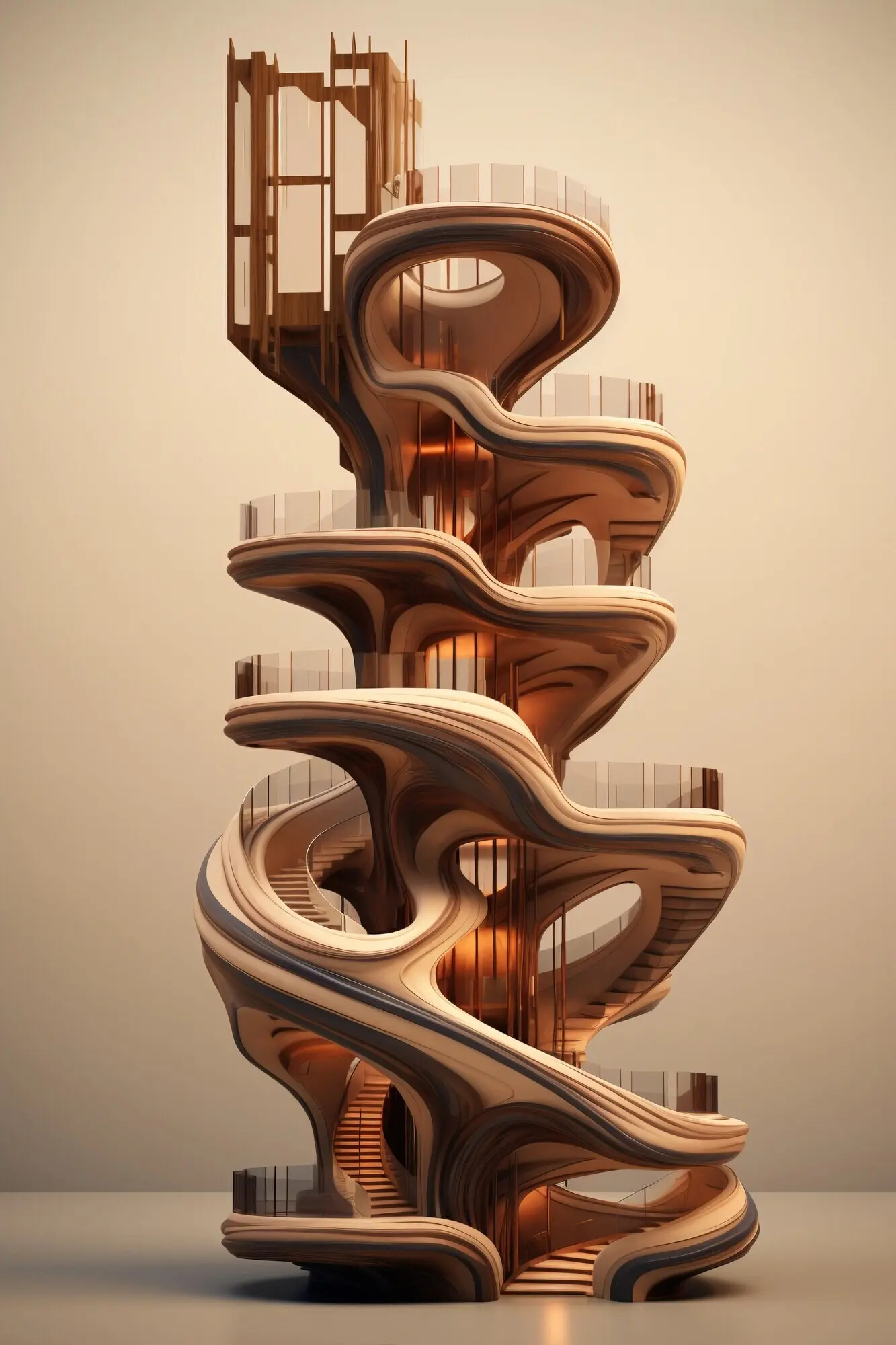 3D-Darstellung eines abstrakten Gebäudes