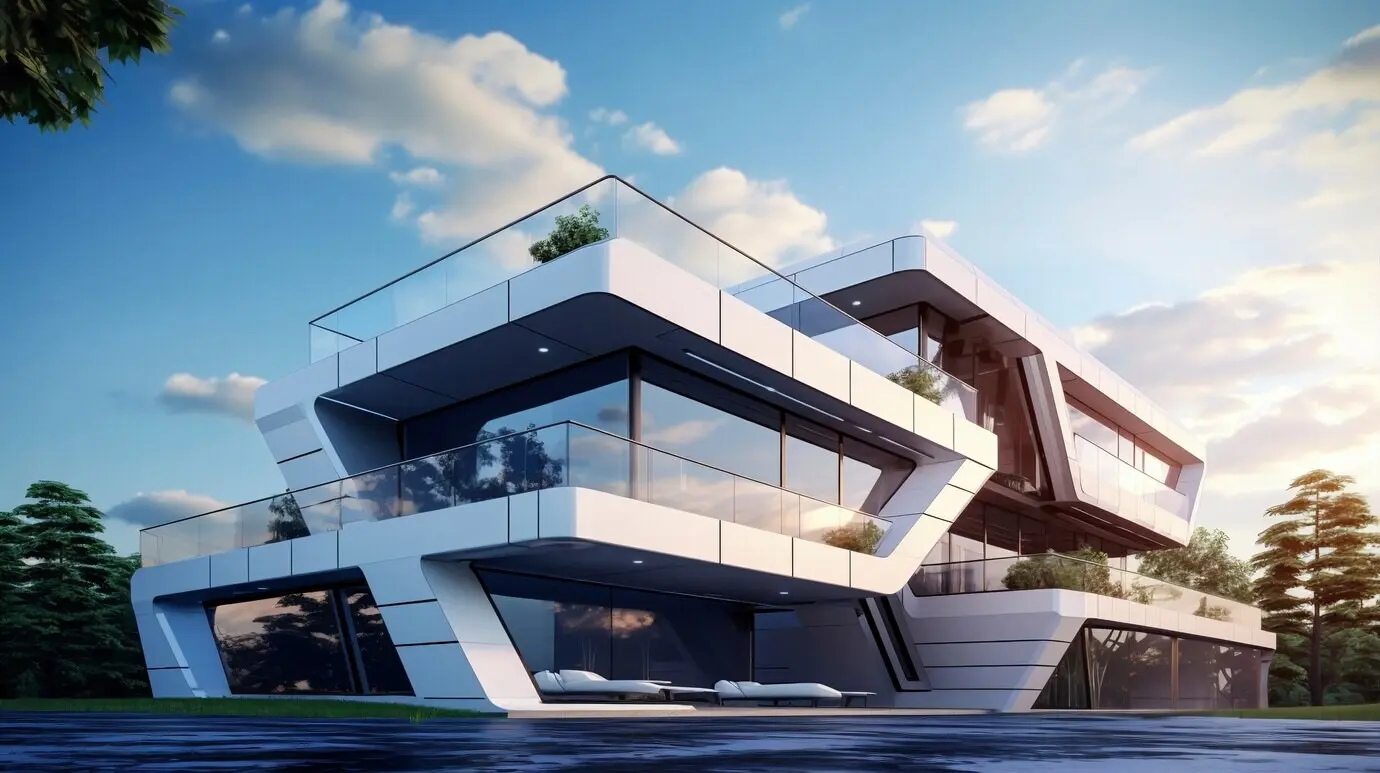 3D-Modell eines Hauses mit moderner Architektur