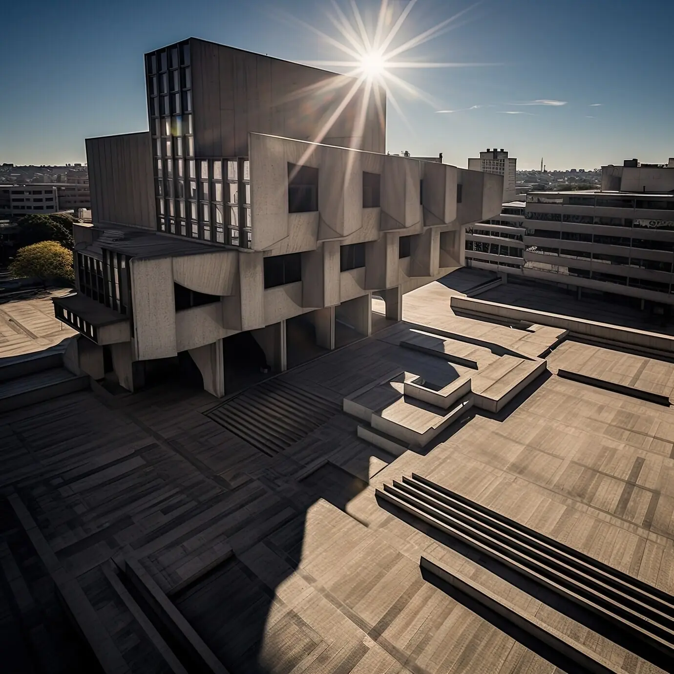 Vom Neo-Brutalismus inspiriertes Gebäude